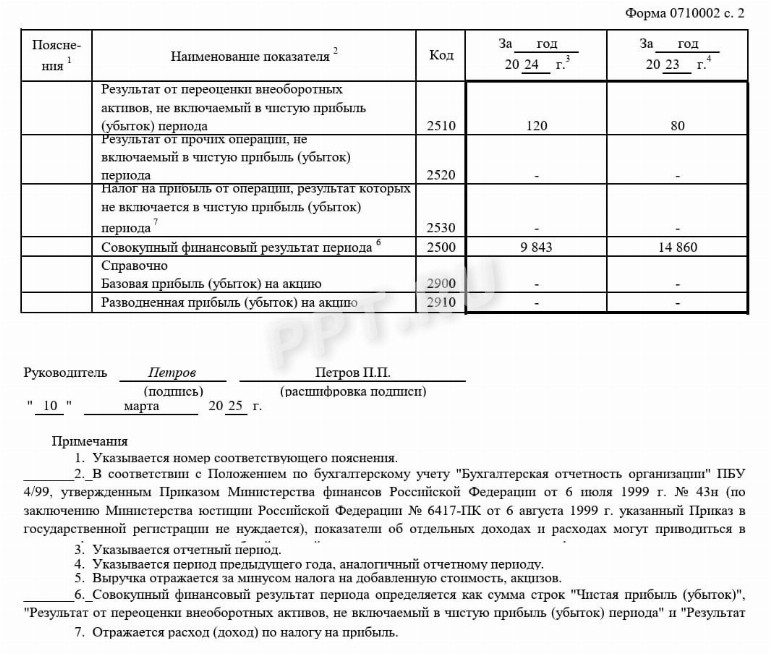 Пример отчета о финансовых результатах за 2024 в 2025 году | Скачать ...