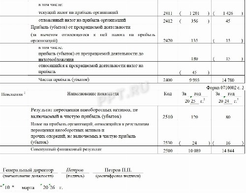 Пример отчета о финансовых результатах за 2025 в 2026 году | Скачать ...
