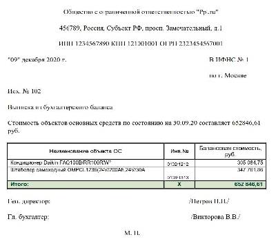 Балансовая справка по основным средствам образец в 1с 8