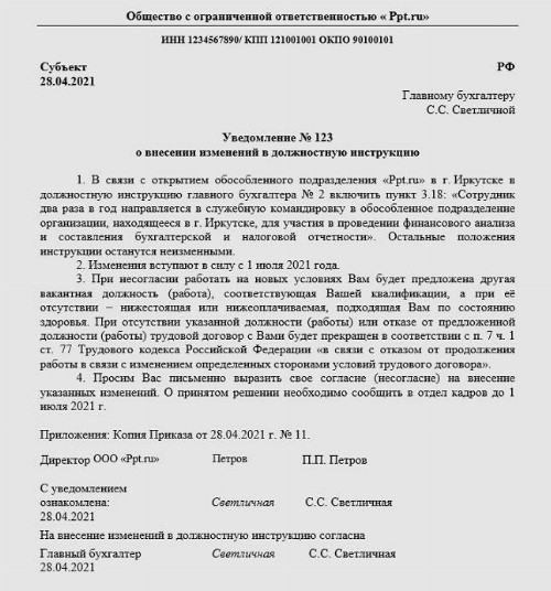 Как изменить должностную инструкцию работнику в 2024 году
