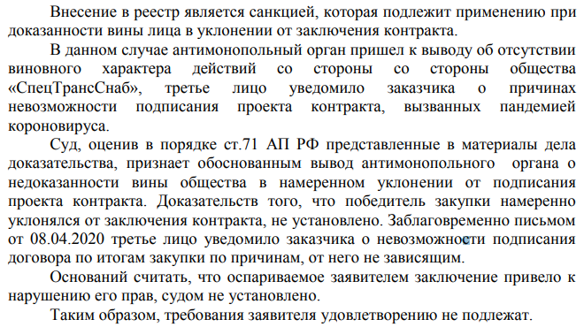 Победитель попал в реестр недобросовестных
