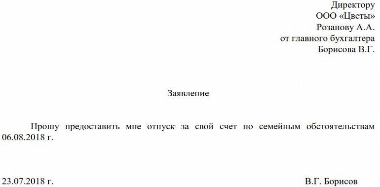 Как пишется заявление за свой счет на один день образец