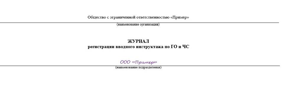 Журнал вводного инструктажа по го и чс образец