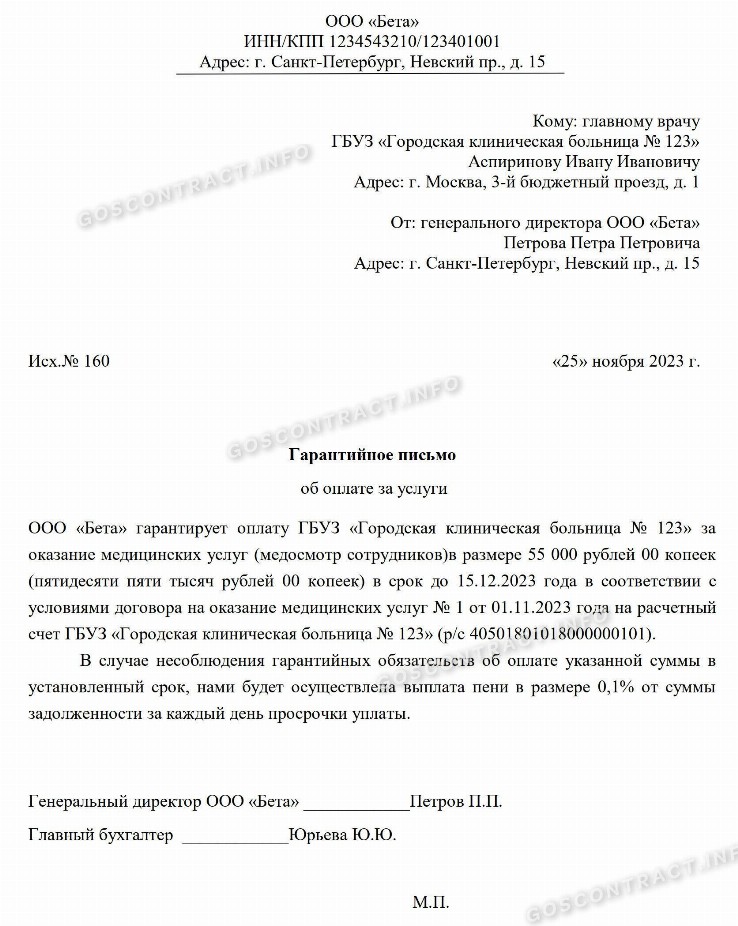 Гарантийное письмо: образец об оплате за услуги в 2024 году