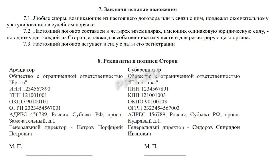 Образец договора субаренды земельного участка в 2024 году
