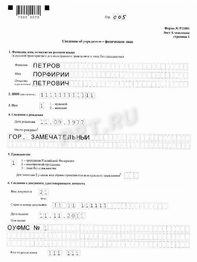 Образец заполнения новой формы 11001 в 2024 году