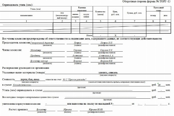 Образец заполнения ТОРГ-15 в 2024. Скачать бланк ТОРГ-15