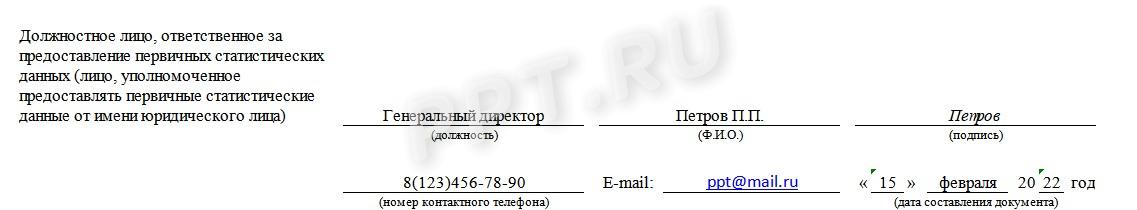 Образец заполнения формы 1-ТОРГ в статистику за 2021 год в 2022 году