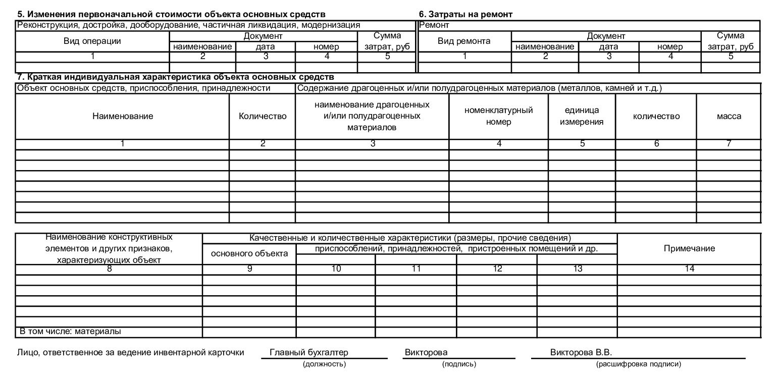 Образец инвентарной карточки учета объекта основных средств в 2024 году.  Образец заполнения инвентарной карточки ОС-6