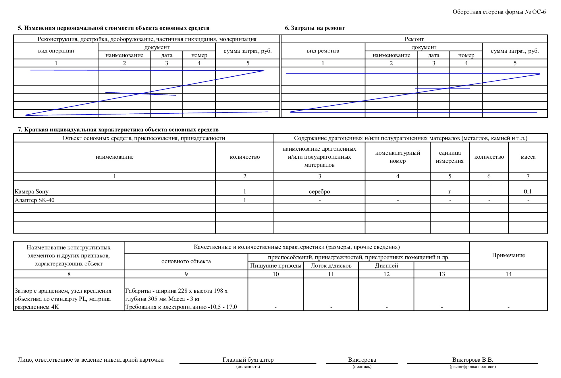 Образец инвентарной карточки учета объекта основных средств в 2024 году.  Образец заполнения инвентарной карточки ОС-6