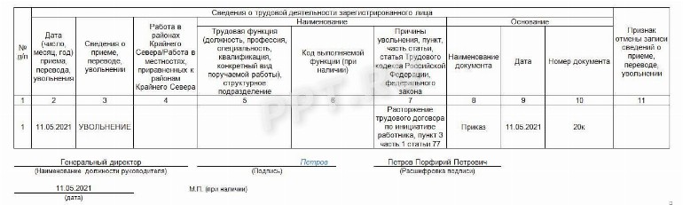 Как заполнить сзв тд при подаче заявления на ведение трудовых книжек образец