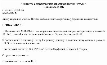 Приказ на время отсутствия основного работника образец