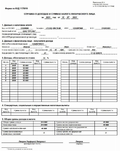 Справка 2 ндфл образец 2022