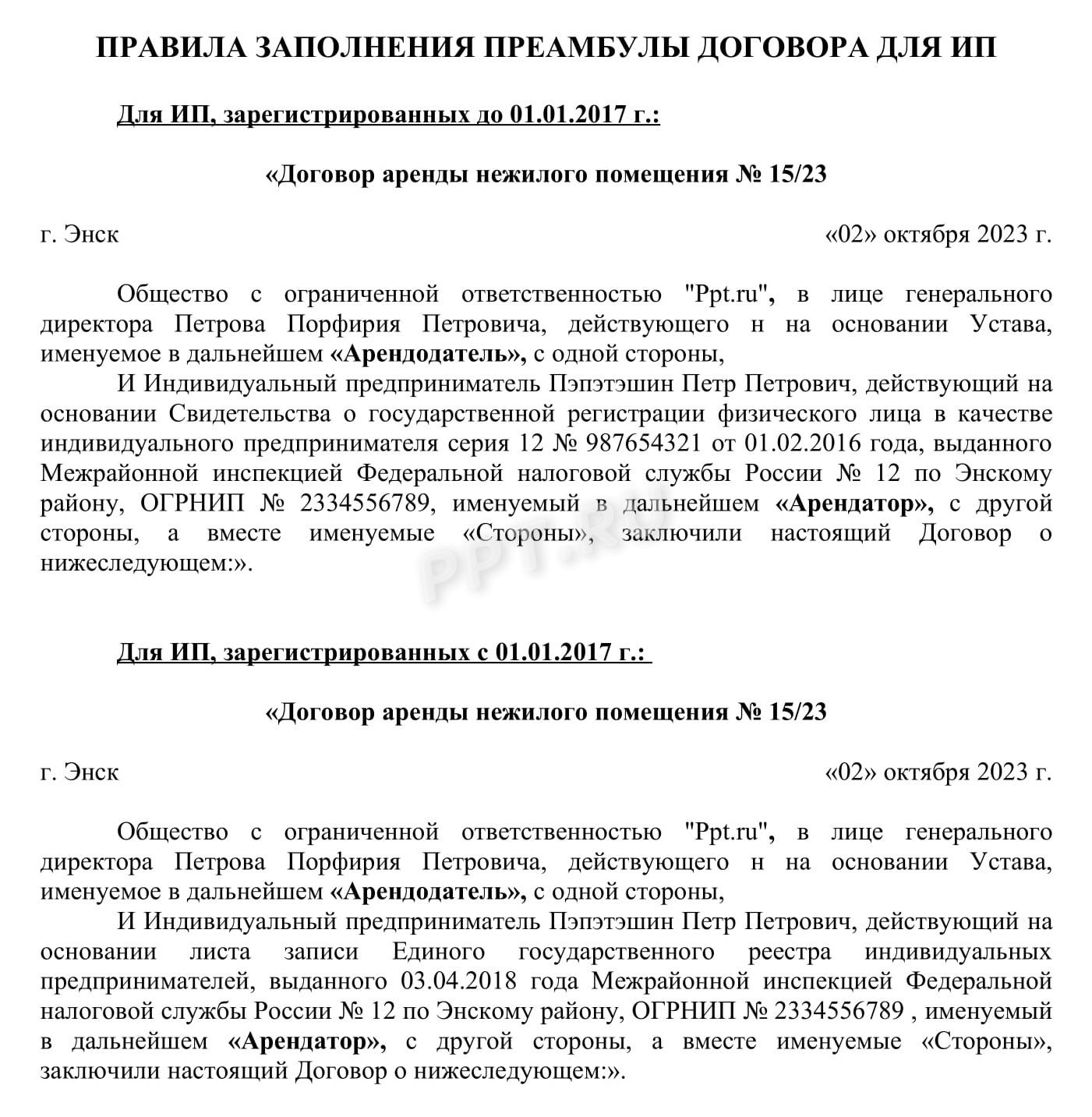 На основании чего заключает договор ИП в 2024 году. В лице кого действует ИП  в договоре