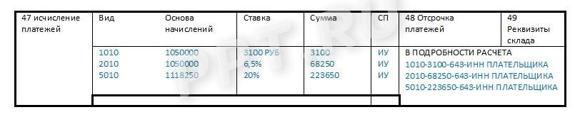 Заполнение графы 47 ТД Заполнение графы 47 ТД