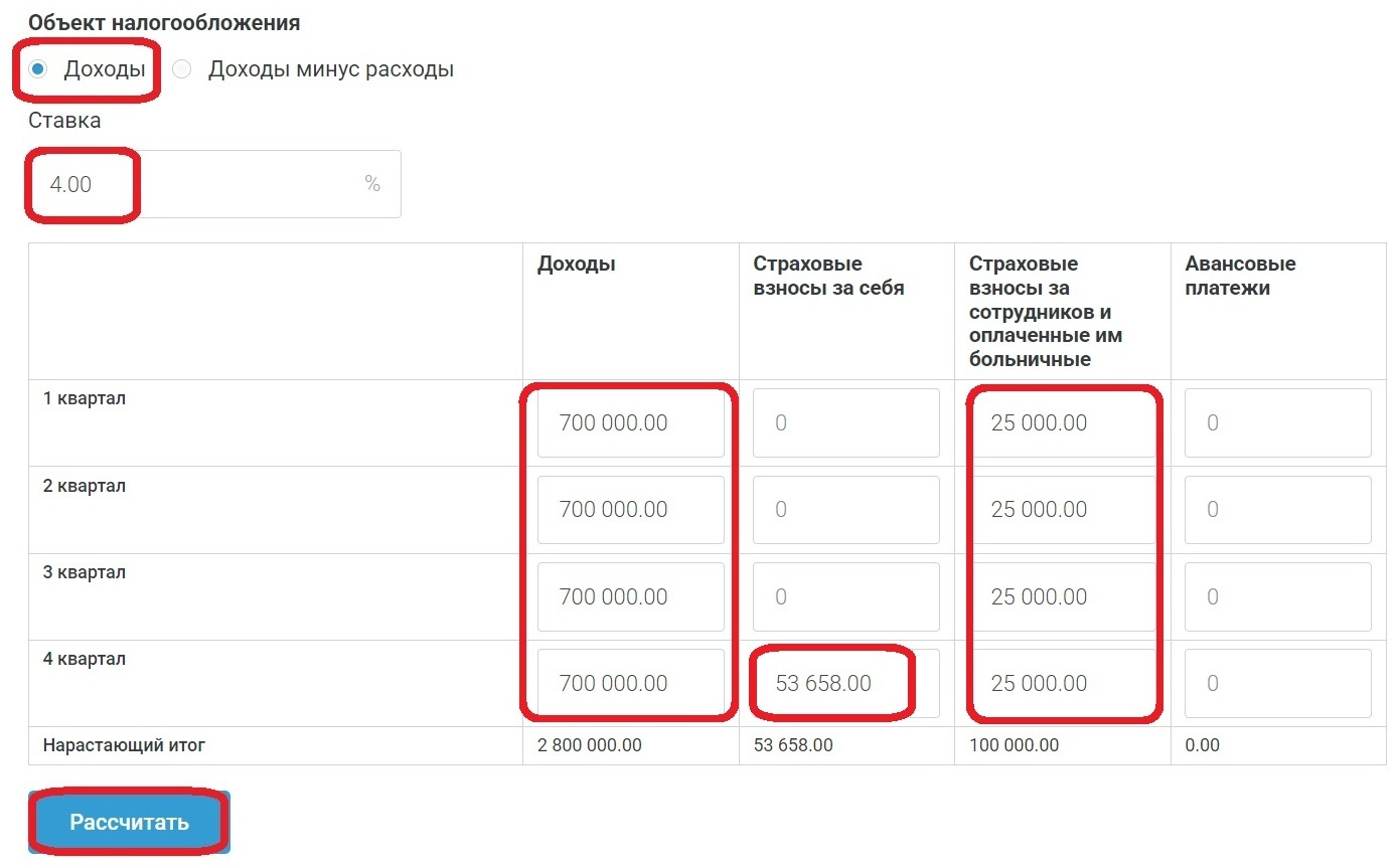 Пример расчета налога для ИП на УСН «Доходы»