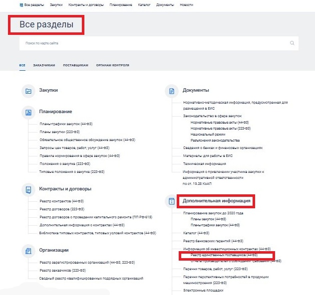 Реестр единственных поставщиков в ЕИС