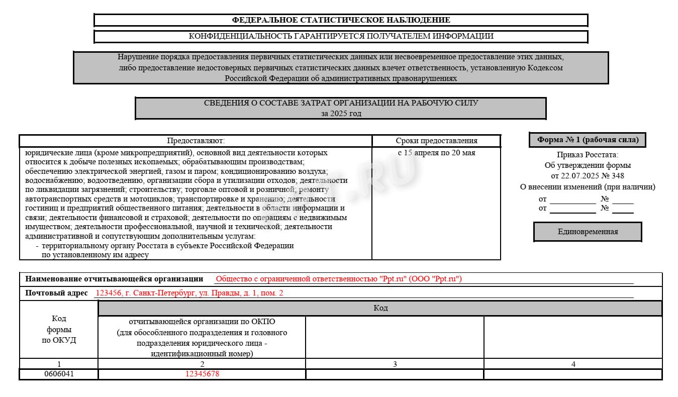 Титульный лист формы 1 (рабочая сила)