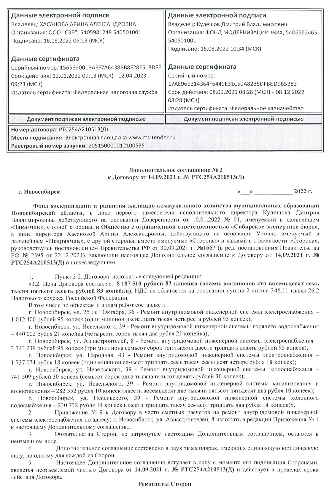 Допсоглашение об изменении цены