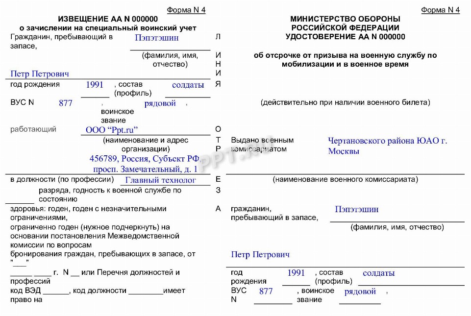 Скачать бланк по форме Ф-4 для военкомата 2024 года. Образец заполнения ...