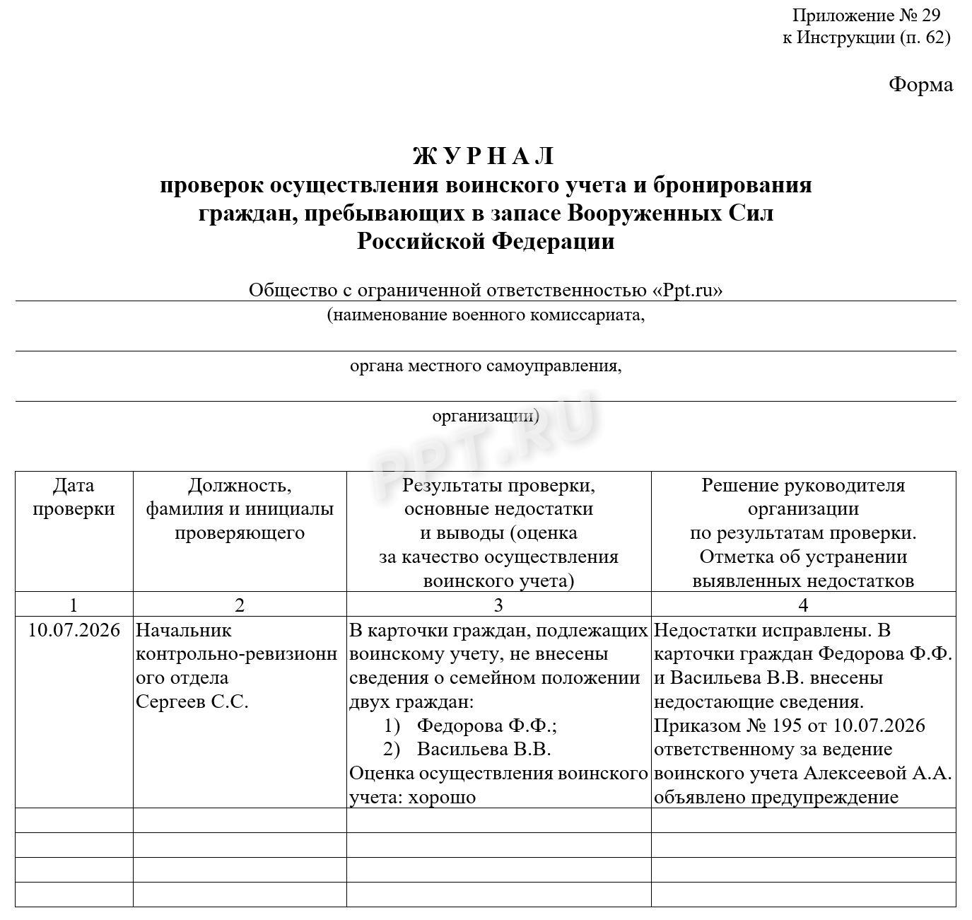 Образец журнала воинского учета Образец журнала воинского учета
