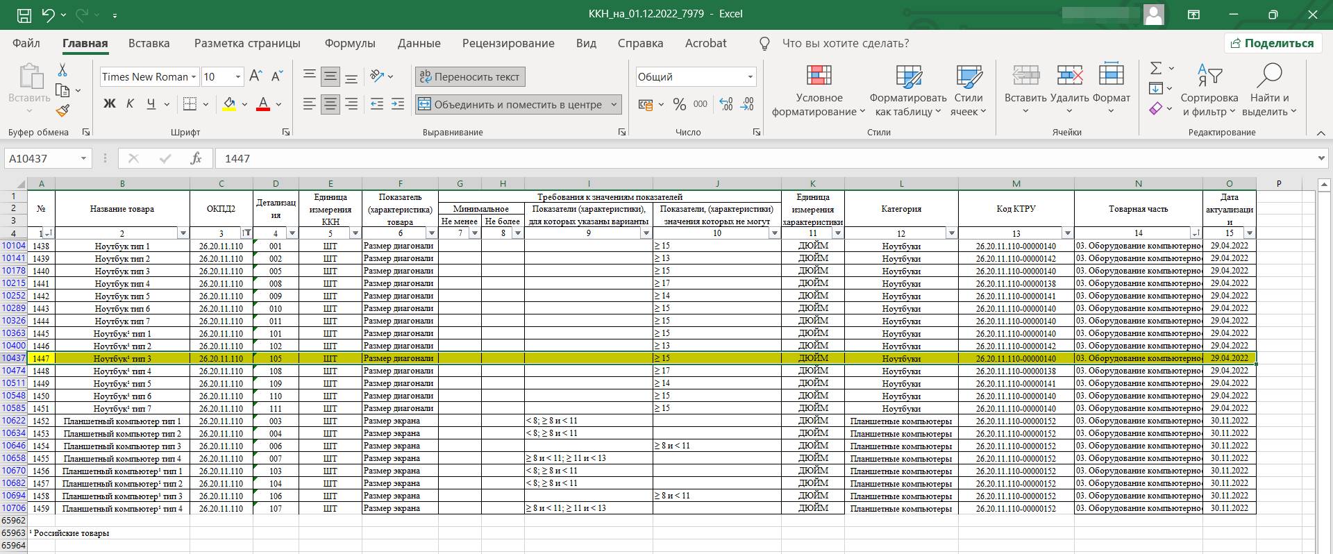 Пример позиций каталога ККН Пример позиций каталога ККН