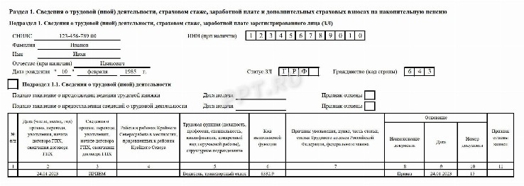 Образец отчета по форме ЕФС-1 в 2023 году. Порядок заполнения ЕФС-1