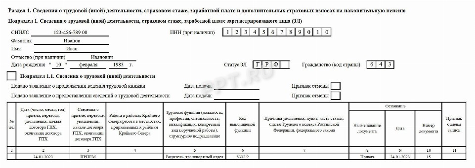 Образец отчета по форме ЕФС-1 в 2023 году. Порядок заполнения ЕФС-1