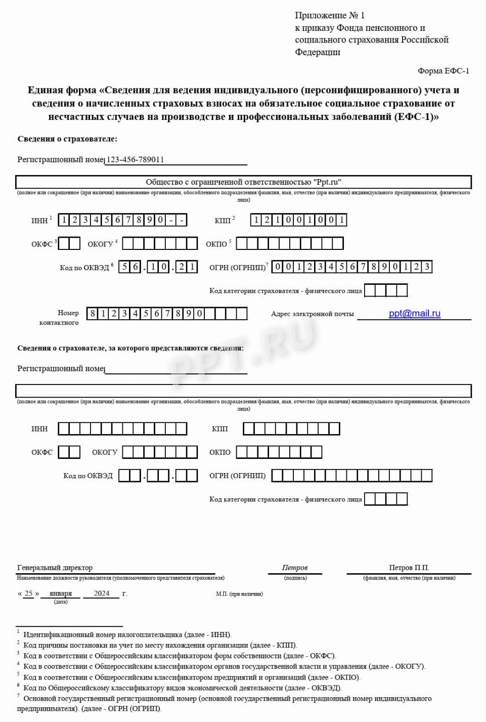 Образец отчета по форме ЕФС-1 в 2024 году. Порядок заполнения ЕФС-1