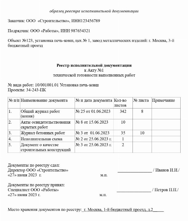 Образец реестра исполнительной документации в 2024 году. Форма реестра ...