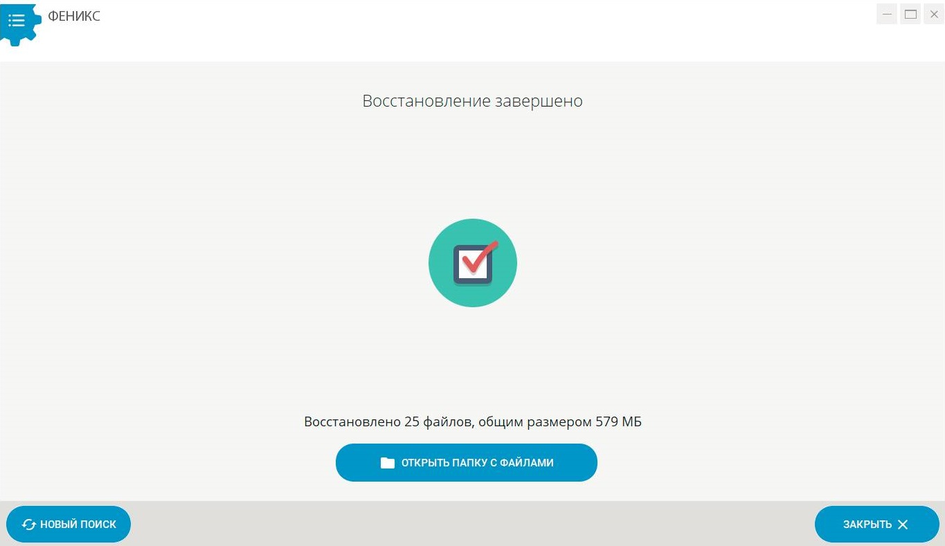 Результат восстановления в программе ФЕНИКС Результат восстановления в программе ФЕНИКС