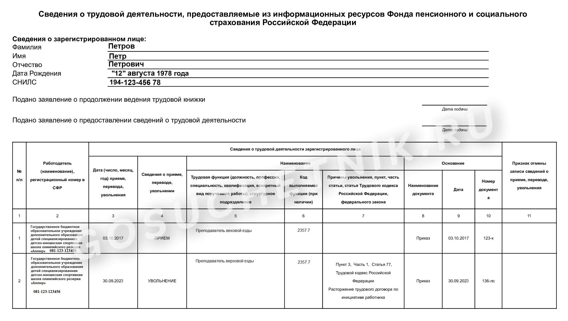 Cведения о награждениях в электронной трудовой книжке: образец 2024 года