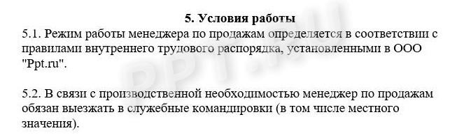Образец условия работы в должностной инструкции менеджера по продажам