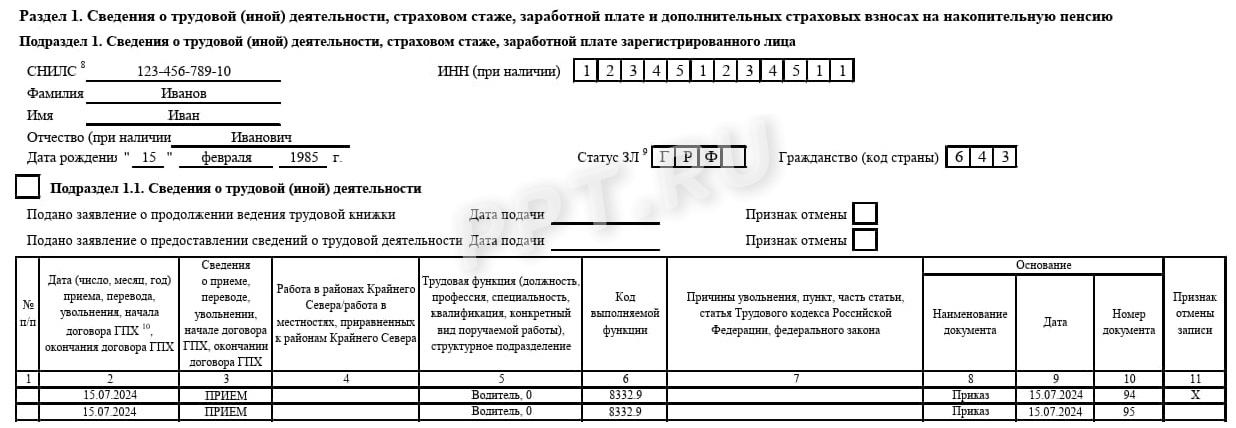 Образец корректирующего отчета ЕФС-1, подраздел 1.1 (стр. 2) Образец корректирующего отчета ЕФС-1, подраздел 1.1 (стр. 2)