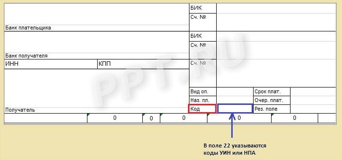Поле 22 в платежном поручении