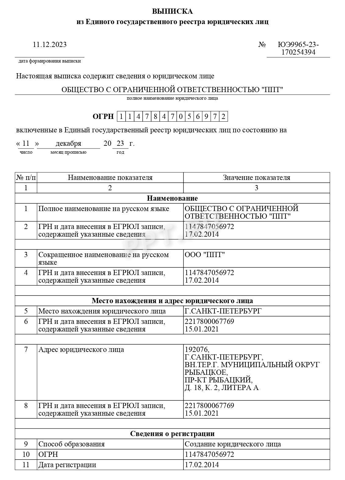 Образец выписки из ЕГРЮЛ (стр. 1)