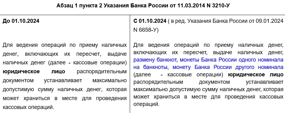 Таблица сравнений двух редакций