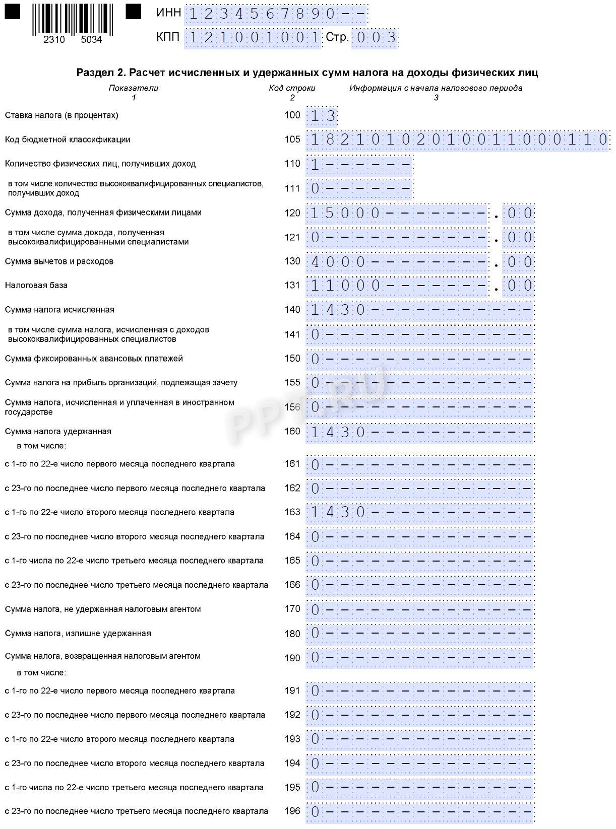 Образец раздела 2 6-НДФЛ с материальной помощью