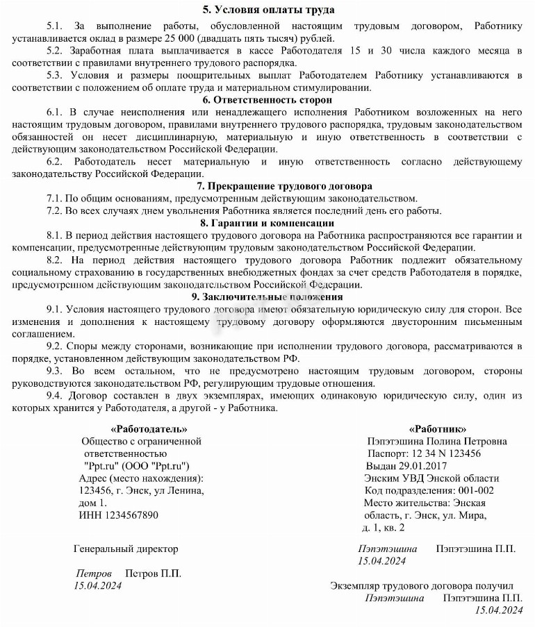 Условия оплаты труда в трудовом договоре: как прописать в 2024 году