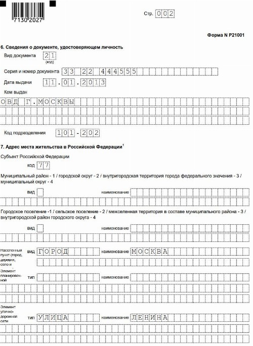 Форма 21001 образец