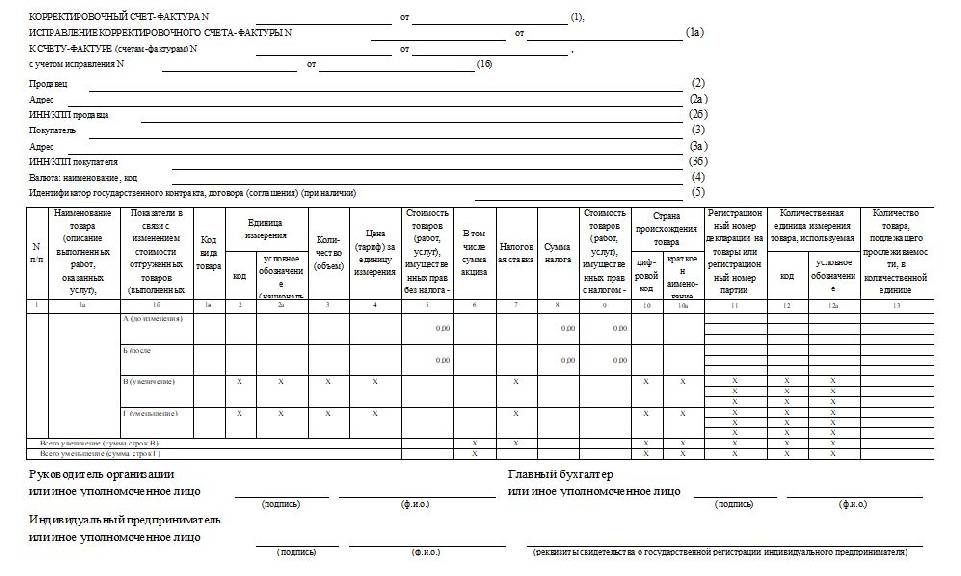 Корректировочный счет фактура образец заполнения
