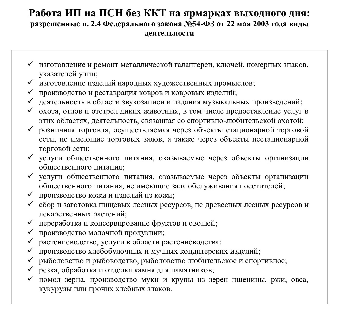 ИП на ПСН: виды деятельности без применения ККТ ИП на ПСН: виды деятельности без применения ККТ