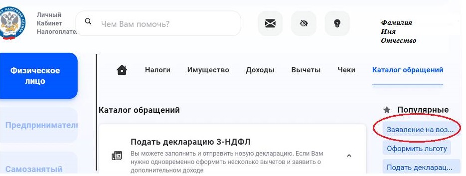 Главная страница ЛК физлица Главная страница ЛК физлица