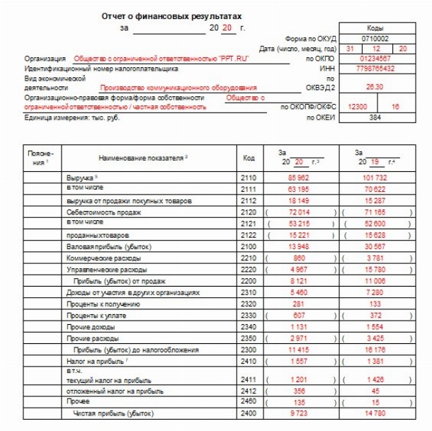 Бухгалтерская отчетность образец