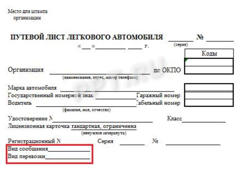 Фрагмент путевого листа