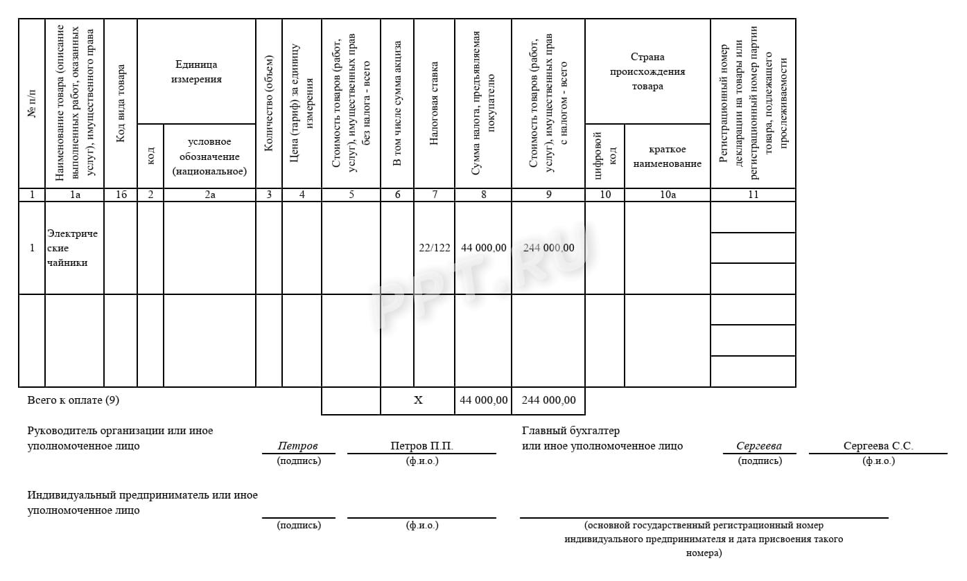 Образец счета-фактуры на аванс (стр. 2)