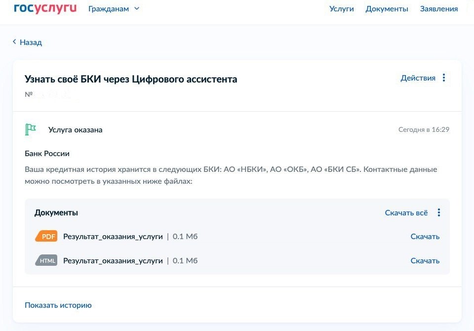 Получение выписки из кредитной истории, шаг 4