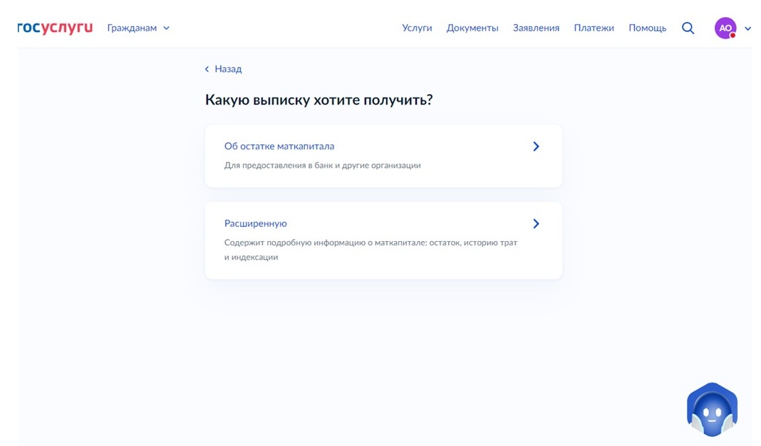 Выписка об остатке маткапитала через Госуслуги, шаг 5
