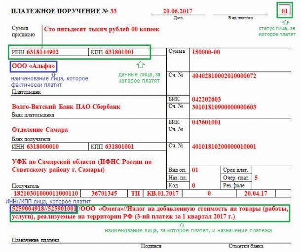 Платежное поручение самозанятому лицу от юридического образец