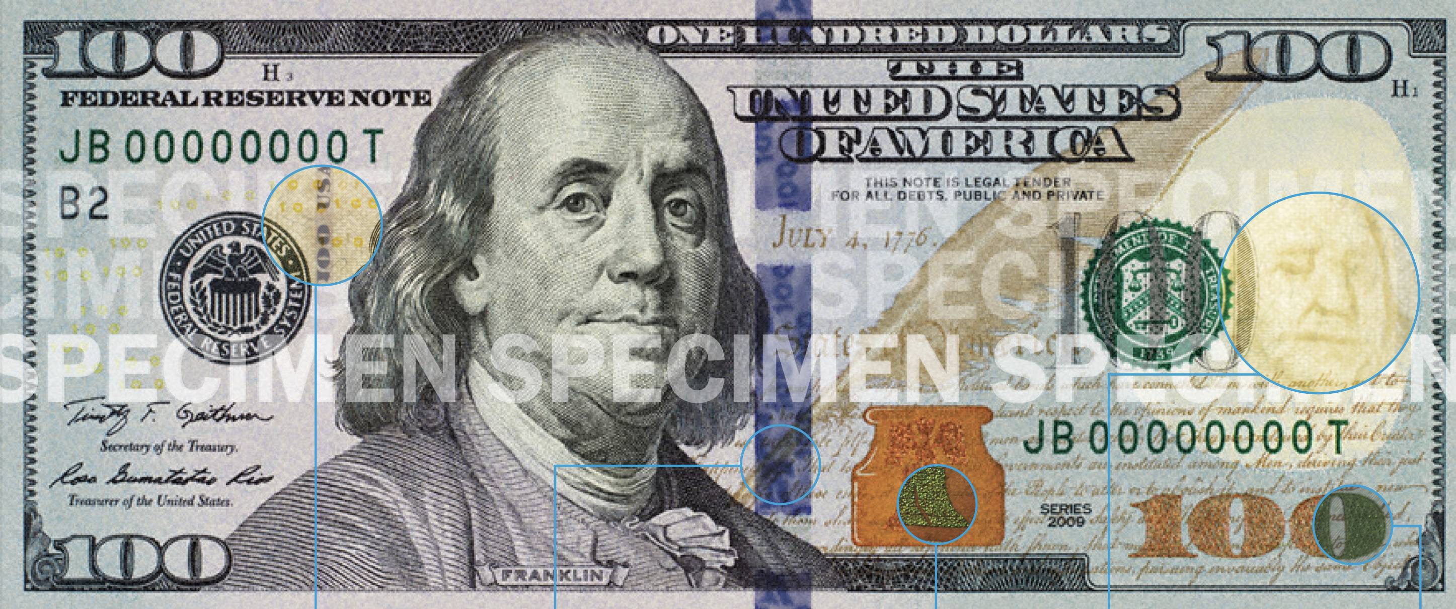 100 долларов с элементами проверки подлинности 100 долларов с элементами проверки подлинности